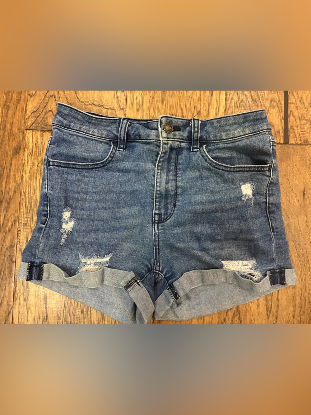 PacSun Medium Blue Distressed Cuffed Denim Shorts